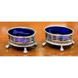 Pair of George III Sheffield silver oval salts, maker George Ashforth & Co, 1778,