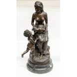 A 19th century bronze figure of a woman and child,