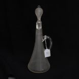 A threaded glass decanter having handle and stopper, silver collar, Birmingham 1927,