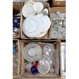 A box of glassware including Stuart Crystal, with a Lladro figure of a girl with shoes,