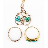 An 18ct gold ring set with five turquoise stones approx 2.