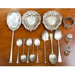 A collection of silver flatware, napkin ring,