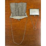 An Edwardian EPNS mesh evening bag and an Edwardian silver plated purse with leather interior and