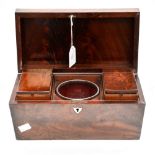 A George III mahogany tea caddy, sarcophagus form,