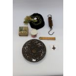 'Salters pocket balance' a St John ambulance medal, Rabone ruler, decorative cast iron bowl,