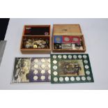 Two boxes of coins and banknotes