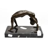 Milo, a contemporary bronze figure of a nude female gymnast,