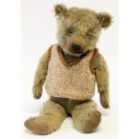 Chiltern: A Chiltern Hugmee, mohair teddy bear, clear and black glass eyes, brown stitched nose,