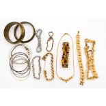 Gilt metal costume jewellery, silver bracelet,