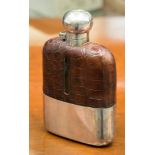 A George V silver and crocodile leather hip flask, Goldsmiths and Silversmiths Company,