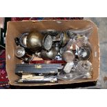 A box of EPNS white metal and metalware,