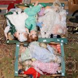 Three boxes of assorted modern, decorative dolls, together with one German bisque head doll,