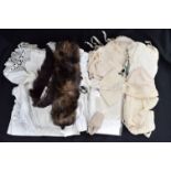 A bag of assorted textiles, including Victorian night gown,