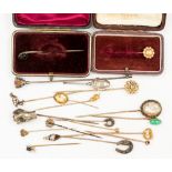 Nineteen various stick pins, including one set old-cut diamond, Charles Horner a/f,