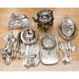 A large quantity of silver plated, knives, forks and spoons to include ladles,