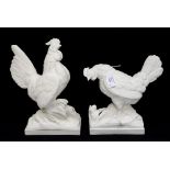 A pair of Royal Worcester Parian style figures of a cockerel and hen, modelled by A.