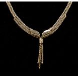 A 9ct gold lamme necklace, with tassle detail to the front, with a length of approx 16.