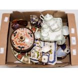 Two Royal Crown Derby tea plates, two side plates, assorted paperweights, etc, mostly seconds,