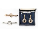 A pair of sapphire and diamond nine carat gold drop earrings, approx gross weight 3.