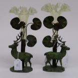 A pair of 19th century metal (cold painted) bases, modelled as red deer stags,