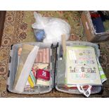 Three boxes of needlework craft ware and craft books, wool, needles,