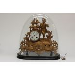 A late 19th century French gilt metal clock surmounted with a shepherd,