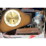 Two boxes of clocks and time pieces, including mantle clocks, circa 1960s, electric clocks,