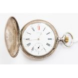 A Longines silver pocket watch souvenir de la Guerre 1914-15, white dial,