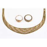 A 9ct three colour gold necklace and ring set, the necklace measuring approx 15'',