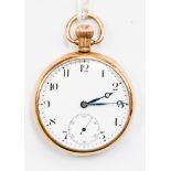 Gentleman's 9ct pocket watch, enamel dial,