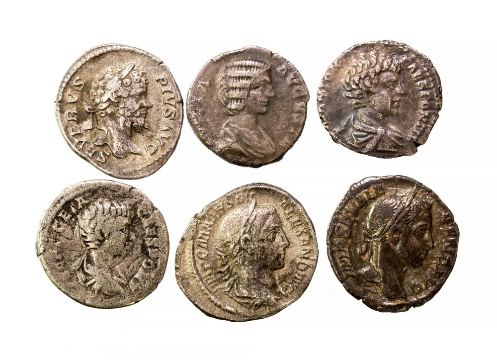 Group of six Severan period silver denarii.