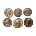 Group of six Severan period silver denarii.