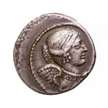 T. Carisius Denarius, Rome, 46 BC. Obv. Draped and winged bust of Victory right. Rev.
