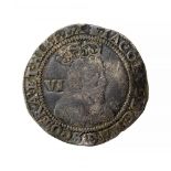 James I Sixpence, 1603-1625 First bust, mm. thistle, Spink 2647. 25mm, 2.78g.