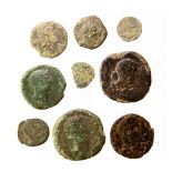 Roman coin group including a centionalis of Magnentius, Faustina sestertius,