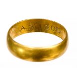 17th-18th Century gold posy ring inscribed 'AS GOD WIL SO BE IT'.