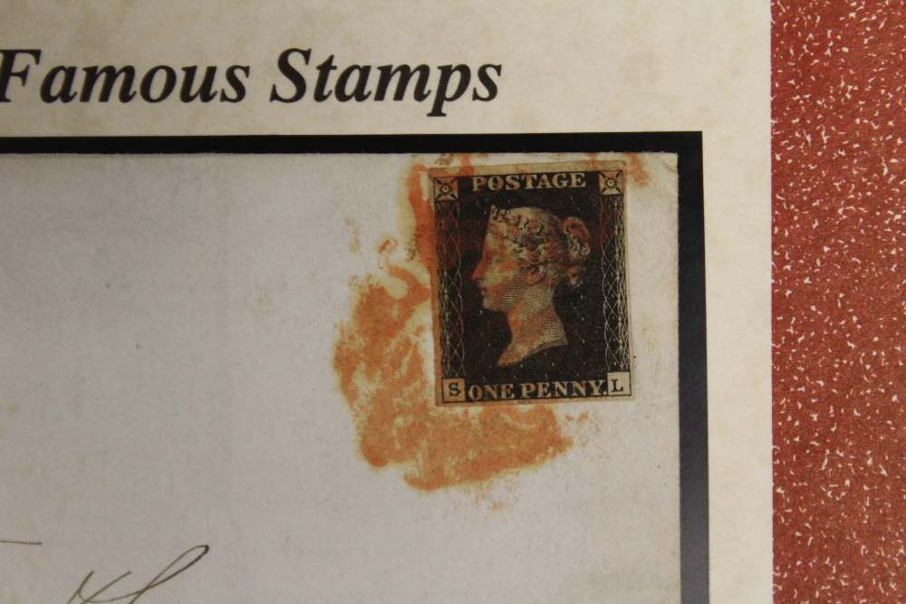 An 1840 Penny Black stamp on cover, complete with certificate of authenticity,