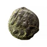Gaul, Remi tribe (area of Remes) 'Three consuls' REMO bronze. Obv. Three jugate busts left. Rev.