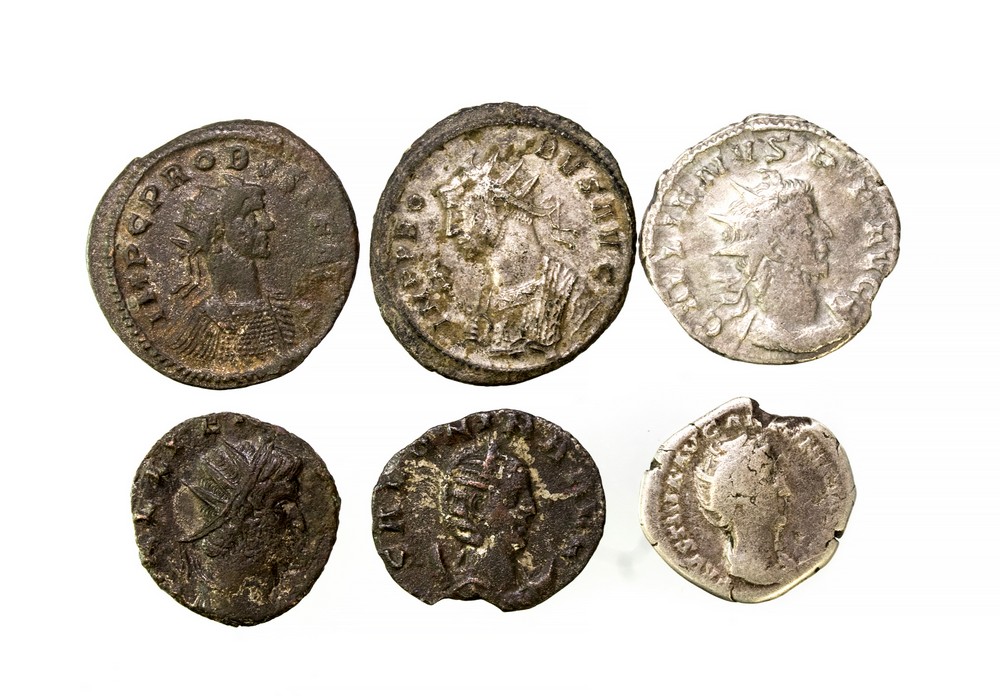 Roman silver and silvered coins to include a silver denarius of Faustina I,