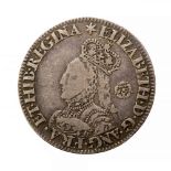 Elizabeth I Milled Sixpence, 1562. mm. star. Large bust with elaborate dress, small rose behind.