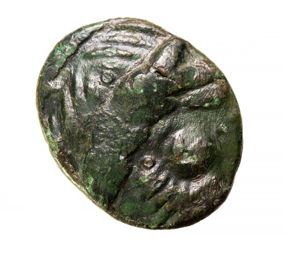 Pannonian Celts, Scordiscii Bronze Tetradrachm, 2nd Century BC. Kugelwange type, Syrmia Region.