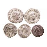 Roman Silver Coin Group (5). Denarius: Septimus Severus 193-211 AD Rev: VICT PART MAX, 2.