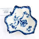 A Worcester Blue & White Leaf Pickle Dish, Gillyflower pattern, date circa 1775, size 8cm x 8.