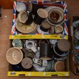 Two boxes of Denby ware, to include some 'Cottage Green' etc with teapots,