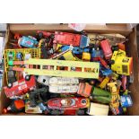 One box of play worn vehicles to include, Dinky, Matchbox, Corgi and others,