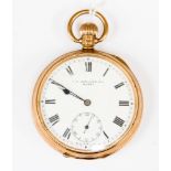 A 9ct gold open faced pocket watch, Swiss movement, marked to dial T.R.
