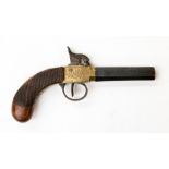 A 19th century percussion cap pistol. Brass frame. 3 inch barrel.