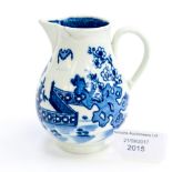 A Worcester Blue & White Sparrow Beak Jug Vase & Bat pattern, date 1780, Blue pseudo Chinese mark,