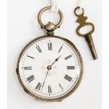 A pocket watch ladies sliver with key,