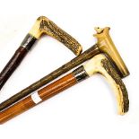 Three horn handled walking canes (3)